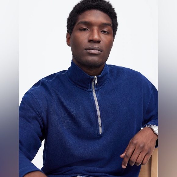 NWOT Madewell Men's Indigo-Dyed Blue Half-Zip Sweatshirt 100% Cotton Medium - Picture 5 of 10